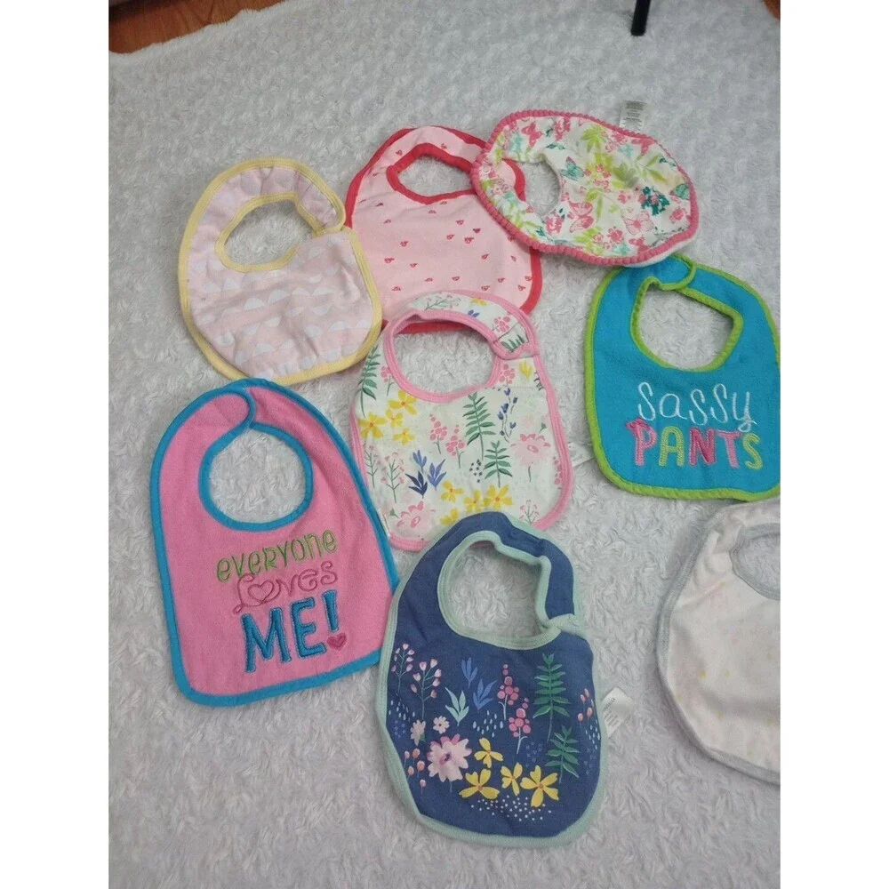 Baby Girl Infant Toddler Feeding Bibs  Lot Of  8 PCs Cloud Island -Carters